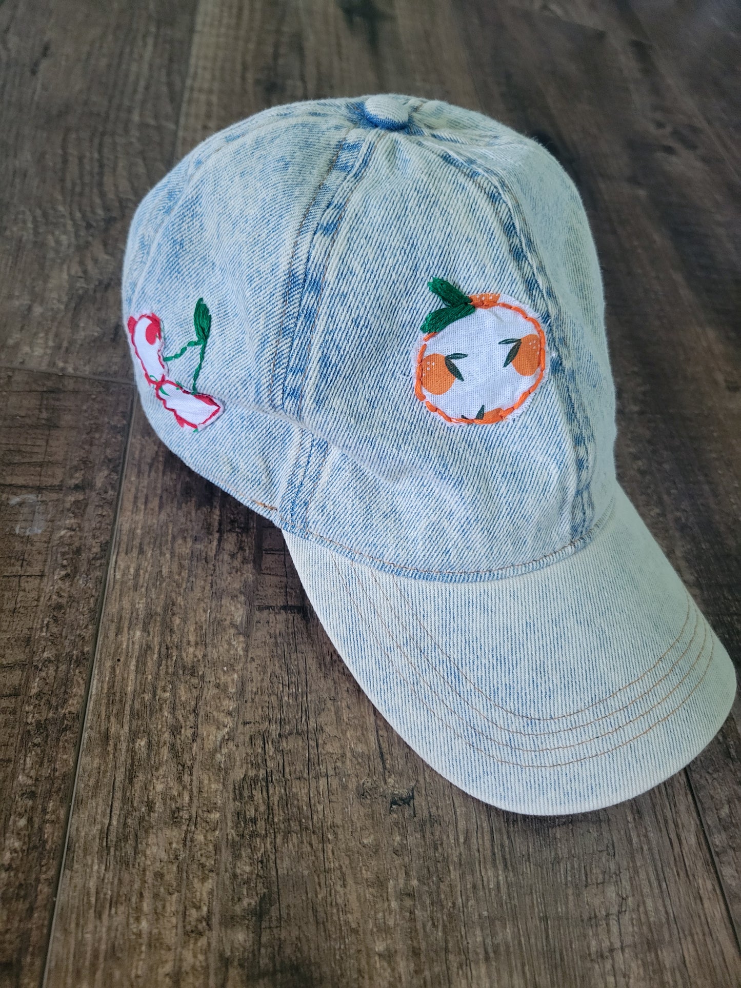 Baseball Cap with Reverse Embroidered Fruit