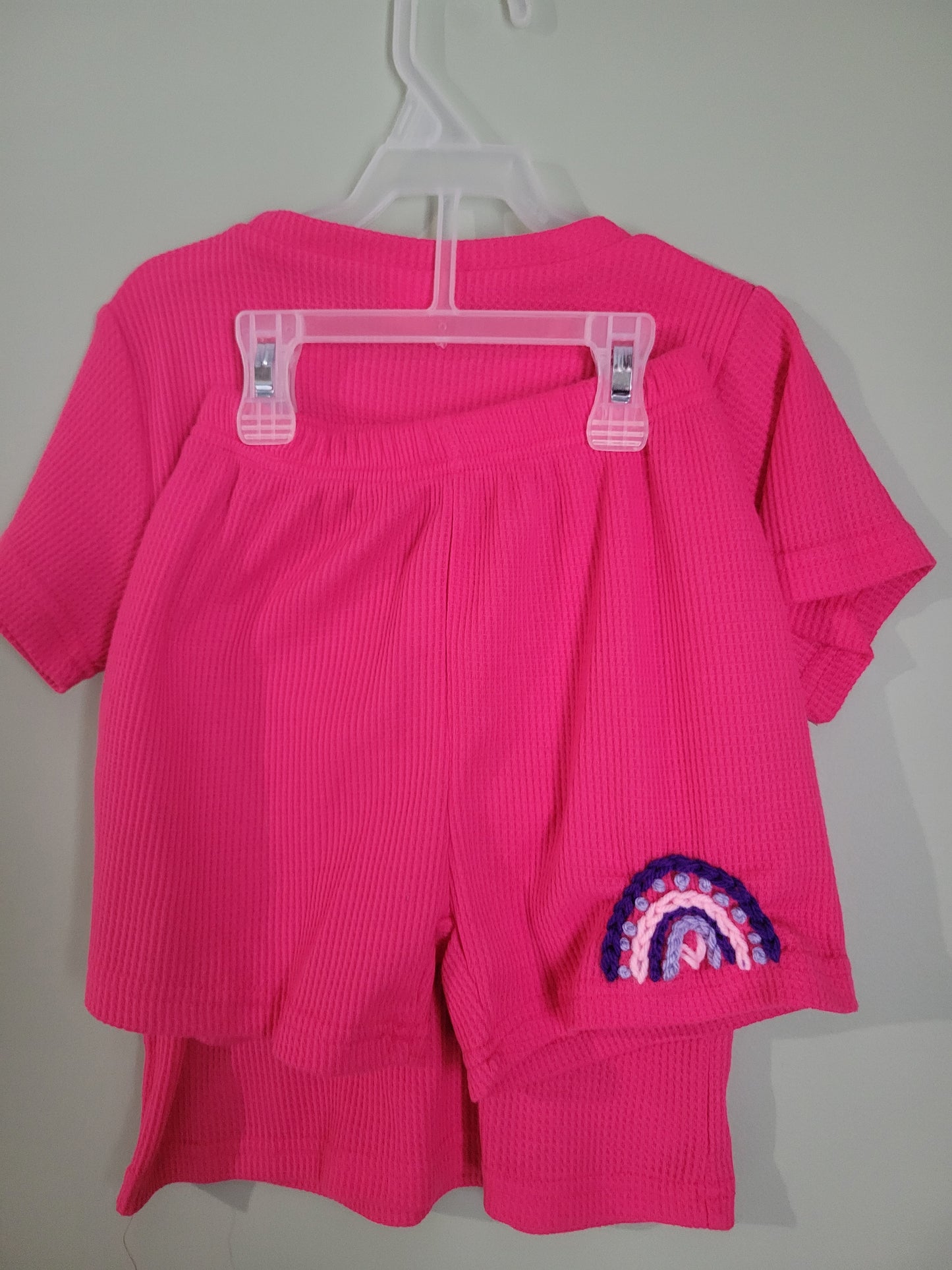 Pink Waffle Knit Outfit Set with Unicorn-Size 6