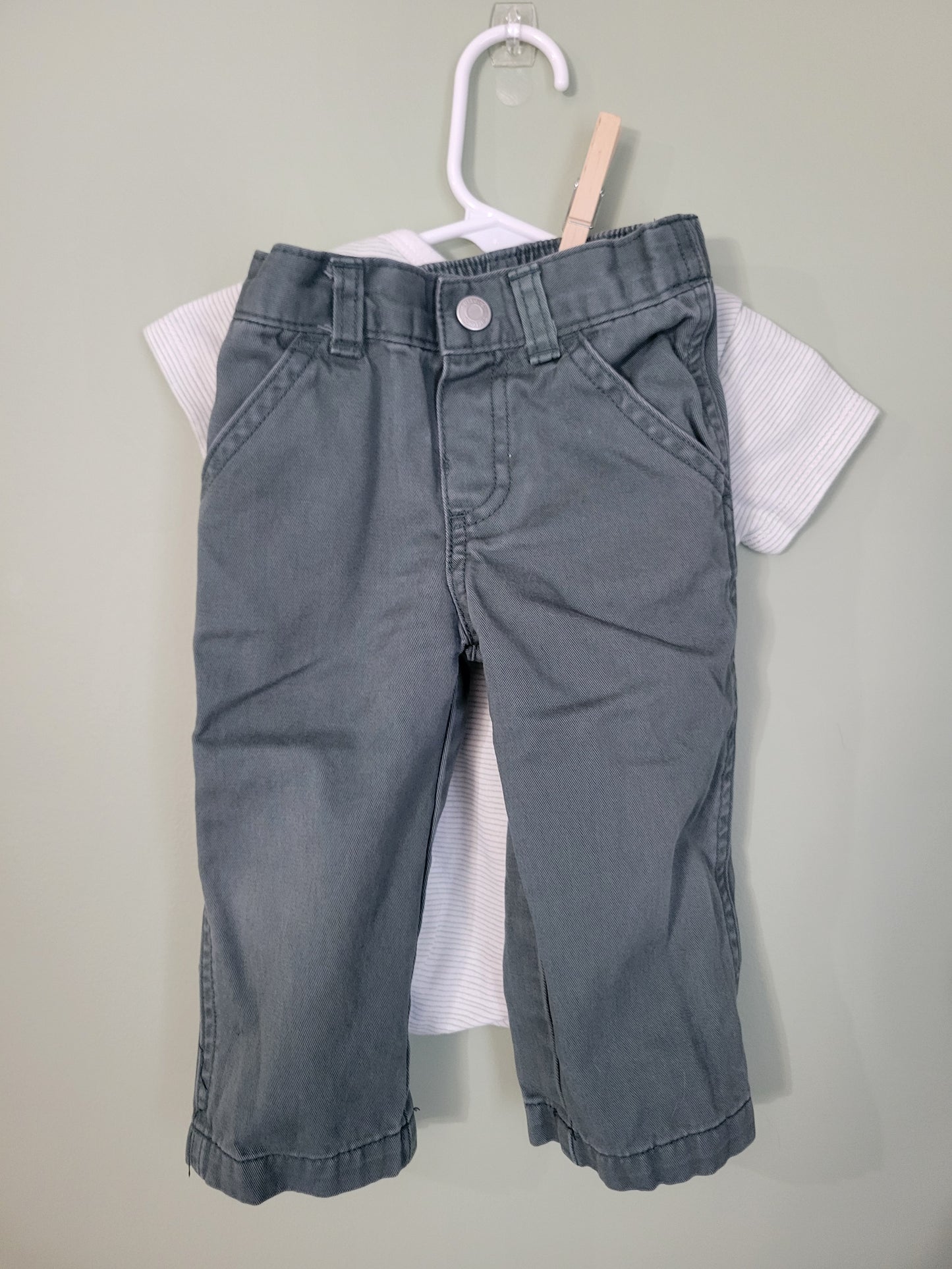Striped Onesie with Green Pants-12month