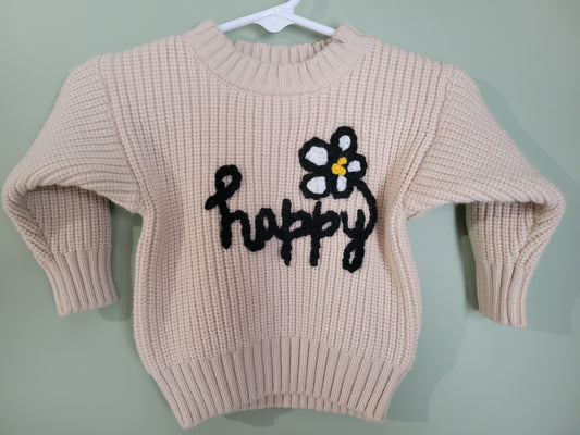 "Happy" with Flower Sweater-6month