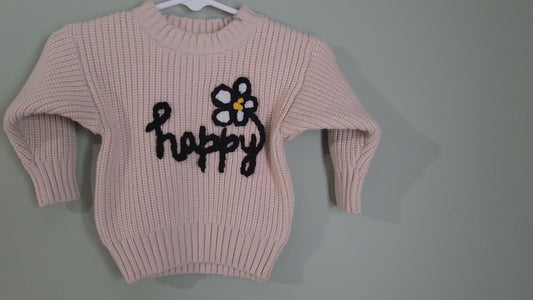 "Happy" with Flower Sweater-6month