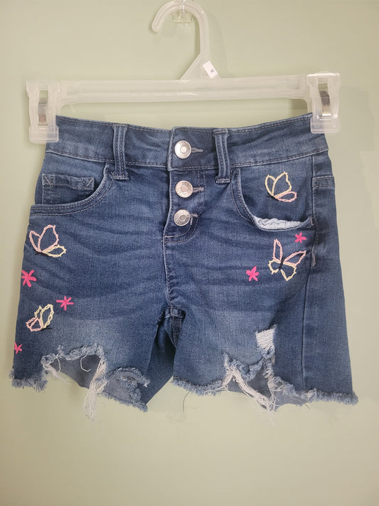 Denim Shorts with Butterflies & Flowers-Size 7