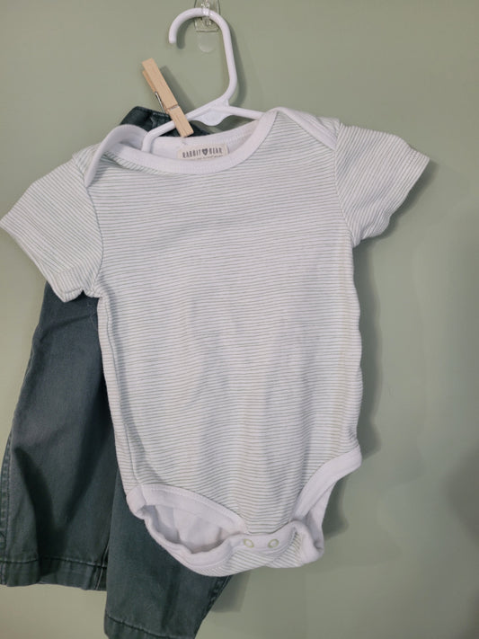 Striped Onesie with Green Pants-12month