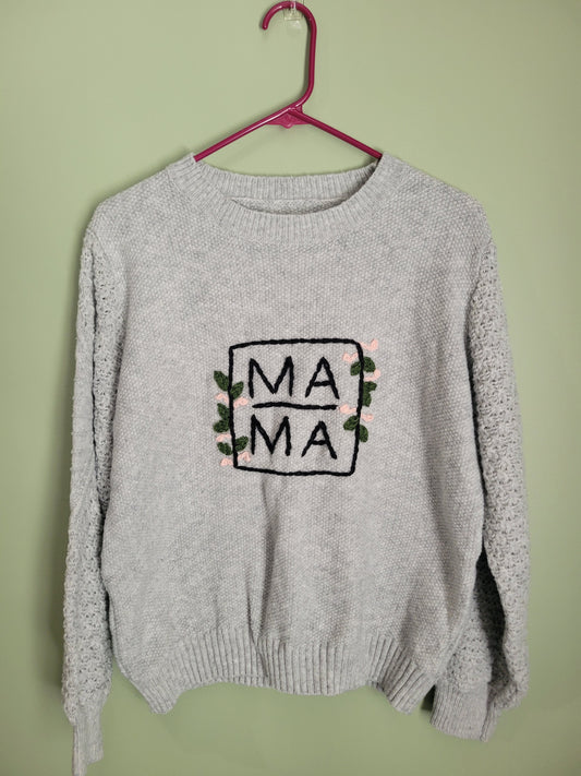 Mama Sweater Outlined with Flowers-Large