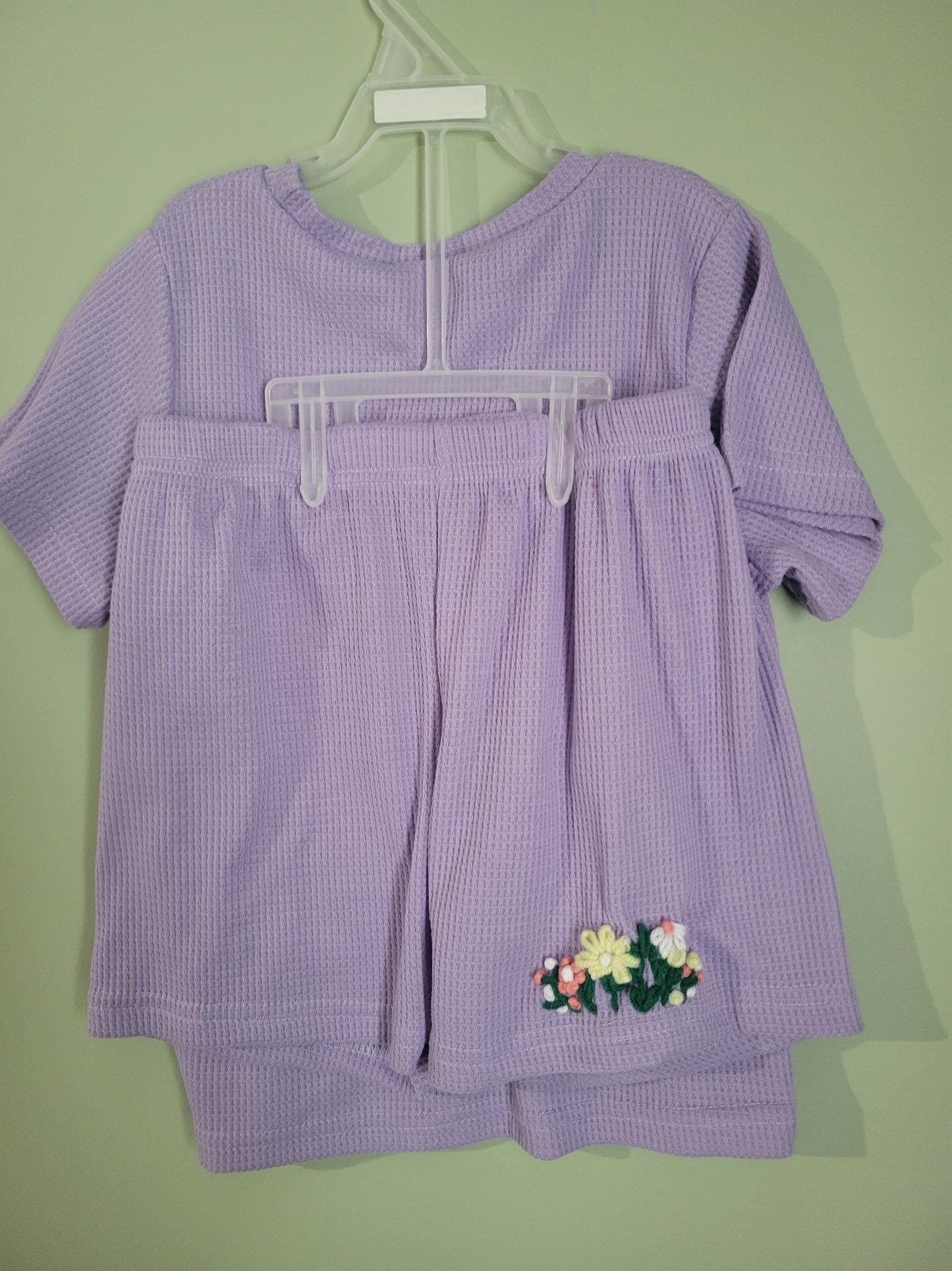 Purple Waffle Knit Outfit Set with Flowers-Size 6