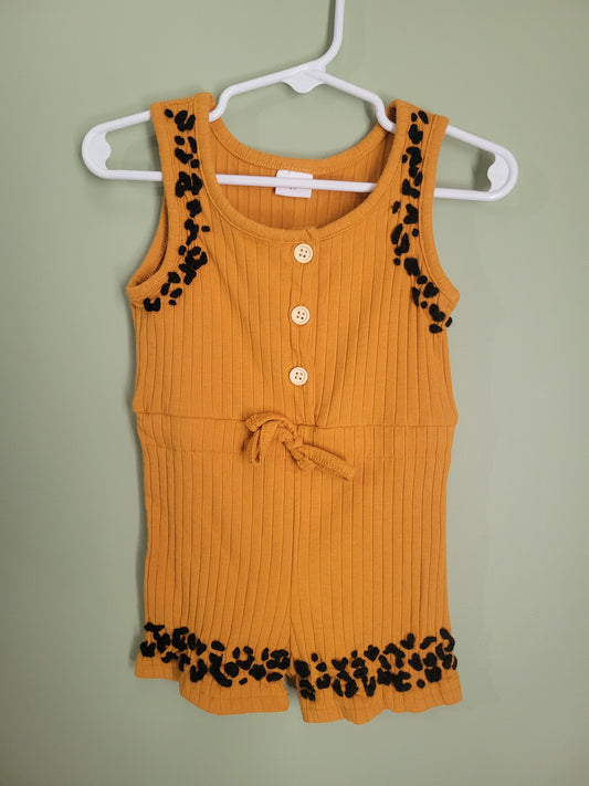 Dark Yellow Romper with Leopard Print Detail-2T