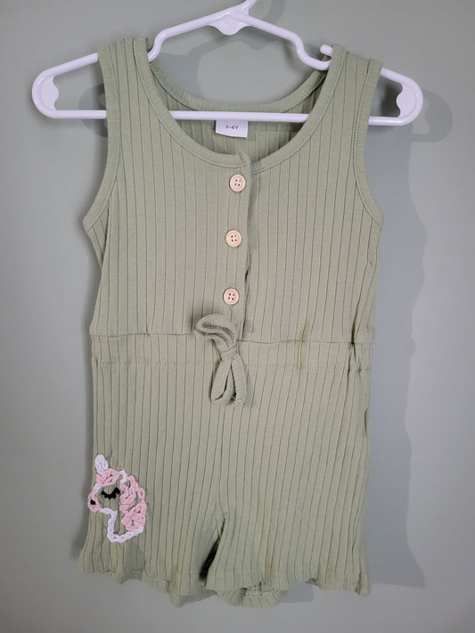 Green Romper with Unicorn-3T
