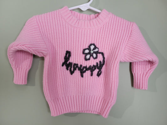"Happy" Sweater with Flower-6month