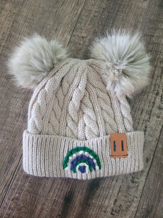 Winter Hat with Green&Blue Rainbow
