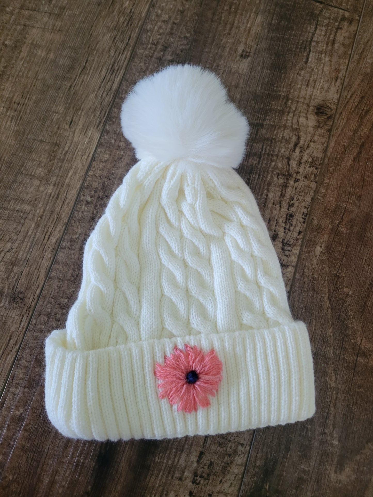 Winter Hat with Pink Flower