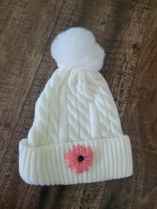 Winter Hat with Pink Flower