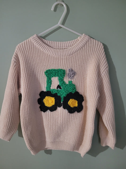 Sweater with Green Tractor-2T