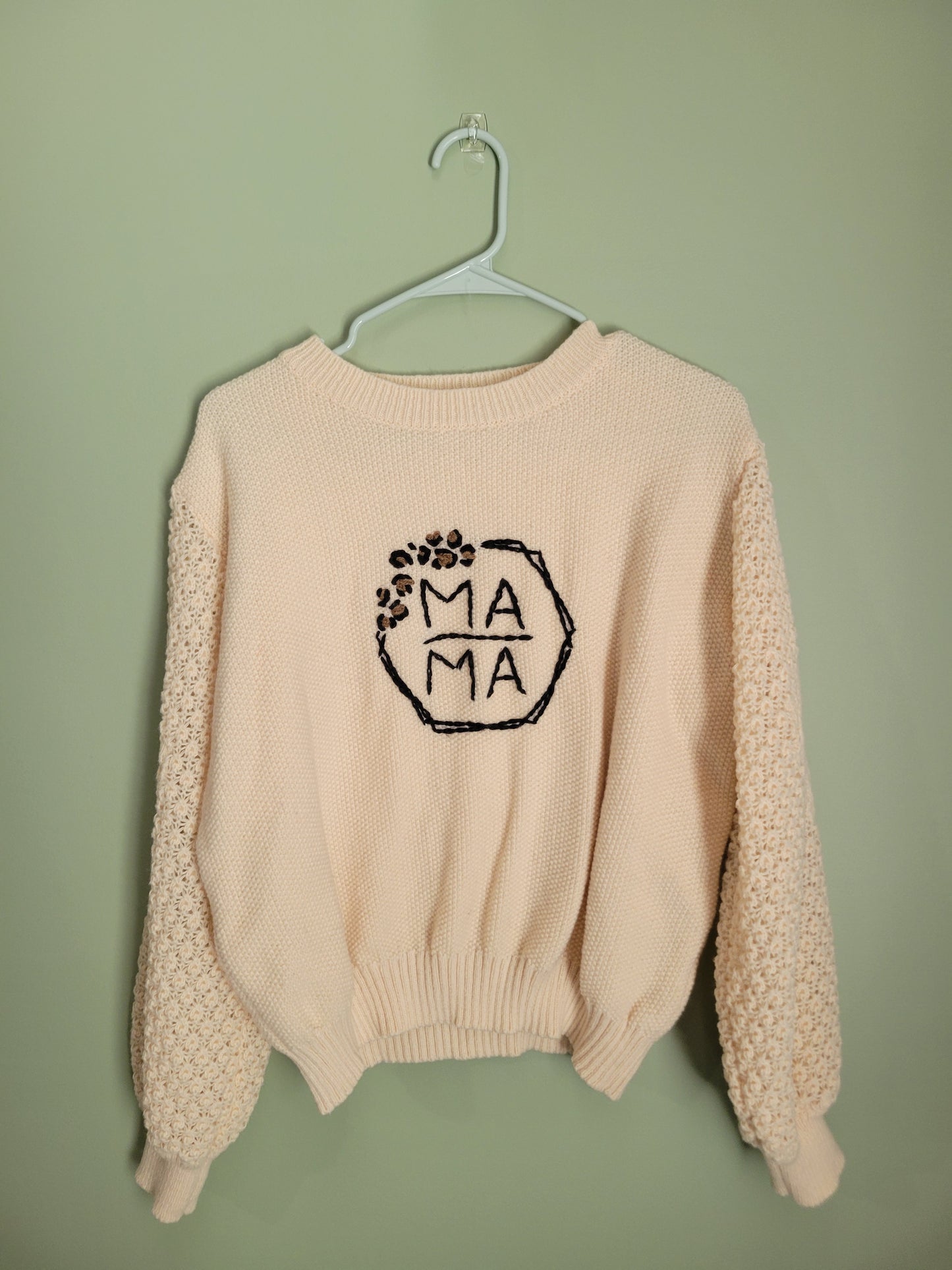 Mama with Leopard Detailing Sweater-Large
