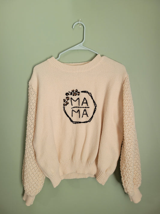 Mama with Leopard Detailing Sweater-Large
